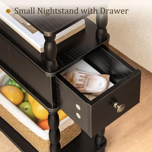 MaxSmeo Black Narrow Side Table, Narrow End Table with Storage, Skinny Small Nightstand with Drawer for Bedroom, Living Room, Small Spaces (Black) - color: Black