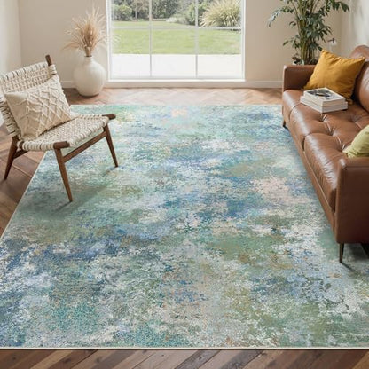 BEIMO 7'6"x9'6" Area Rugs for Bedroom, Blue Green Washable Abstract Rug | Modern Abstract Rug Soft Low Pile Non Slip Living Room Dining Office Carpet, Easy Care Vacuum Friendly - color: Aquamarine/Blue Green, size: 7'6" x 9'6" (Rectangular)