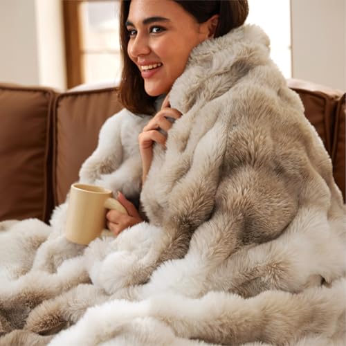 Bedsure Soft Fluffy Faux Fur Throw Blanket for Couch Cozy Gifts for Women, Fuzzy Fleece Bubble Blanket for Sofa Chair, Tie Dye Taupe Cloud Throw Coloring Bed Cover, Brown Thick Warm Plush Fall Bedding - color: Tie-dye Taupe, size: Throw(50" X 60")