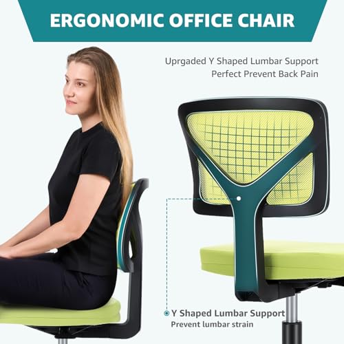 OLIXIS Armless Home Office Chair, Ergonomic Small Desk Chair | Mesh Back, Removable Washable Foam Cushion, Height Adjustable, Rolling Swivel Wheels, Small Space, Green - color: Green