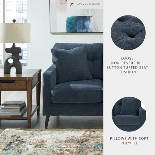 Signature Design by Ashley Loveseat Sofa, Navy Blue, No Assembly, Bixler | Chenille fabric blend, Durable foam cushions, Mid-century modern style, Track arms - color: Blue