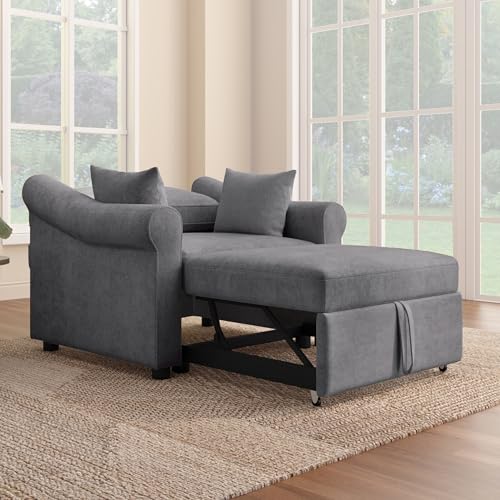 JIVOIT Convertible Sleeper Chair with Adjustable Backrest, 3-in-1 Sleeper Chair with Metal Frame, 3 in 1 Lounger Chair Turns Into Bed, Chenille Fabric Single Bed for Living Room - color: Dark Gray,315
