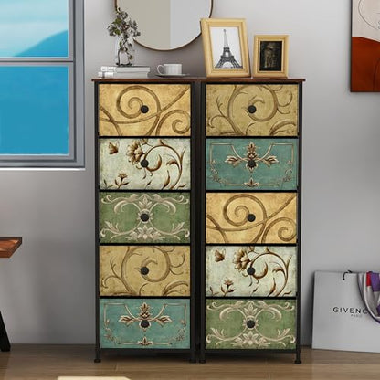 Small Dresser for Bedroom with Retro Flower Narrow Drawers Slim Chest of Drawers Skinny Nightstand Sofa End Table for Living Room Entryway Closet Storage (Multi, 5 Drawers) - size: 11.8"D x 16.5"W x 45.5"H (5 Drawers)