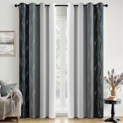 MIULEE Black and Greyish White Ombre Blackout Curtains 52Wx96L Set of 2 | Full Room Darkening,Thermal Insulated,96 Inch Long,Grommet Drapes for Bedroom/Living Room,Modern Window Treatments - color: Black and Greyish White, size: 52"W x 96"L (Pack of 2)