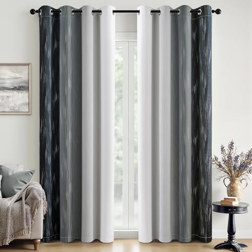 MIULEE Black and Greyish White Ombre Blackout Curtains 52Wx90L Set of 2 | Full Room Darkening,Thermal Insulated,90 Inch Long,Grommet Drapes for Bedroom/Living Room,Modern Window Treatments - color: Black and Greyish White, size: 52"W x 90"L (Pack of 2)