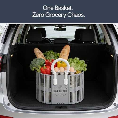 Collapsible Laundry Basket with Handles, 40L Foldable Clothes Hamper Folds 3cm Flat, Space Saving for Apartment, Dorm, RV, Small Spaces, Portable Grocery Tote - color: Grey