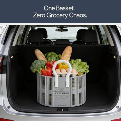 Collapsible Laundry Basket with Handles, 40L Foldable Clothes Hamper Folds 3cm Flat, Space Saving for Apartment, Dorm, RV, Small Spaces, Portable Grocery Tote - color: Grey