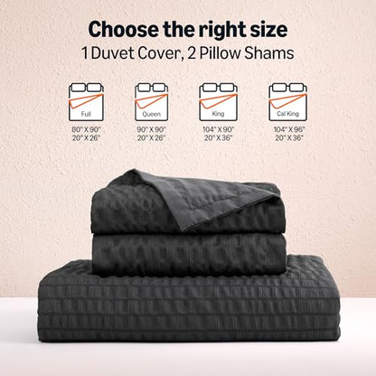 Amazon Basics Duvet Cover Set with Jacquard Geometric Pattern, 3-Piece with 1 Duvet Cover and 2 Pillow Shams, Comforter Not Included, Full, Black - color: Black, size: Full