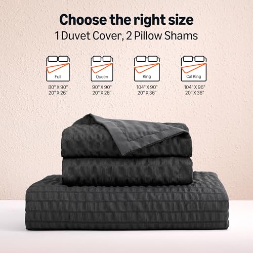 Amazon Basics Duvet Cover Set with Jacquard Geometric Pattern, 3-Piece with 1 Duvet Cover and 2 Pillow Shams, Comforter Not Included, King, Black - color: Black, size: King
