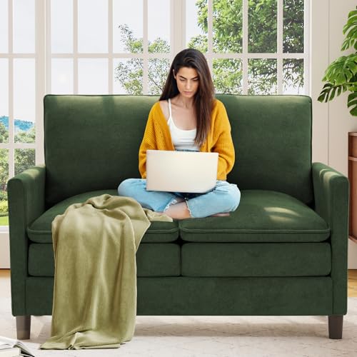 Welzona 3-Layers Cloud Loveseat Sofa, 51" Small Couch, Teddy Small Sofa | Comfy Teddy Fabric, Washable Covers, Tool-Free Setup, All-wood Futon Couch for Living Room, Bedroom, Small Spaces, Green - color: Green, size: cloud loveseat