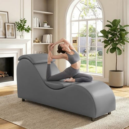 Yoga Sofa Chaise Lounge Chair for Adults Home Stretching Relaxation, 60"W Ergonomic Yoga Chaise Lounges Chair Sofas Indoor with Removable Head Cushion for Office Small Space Exercise, Dark Grey