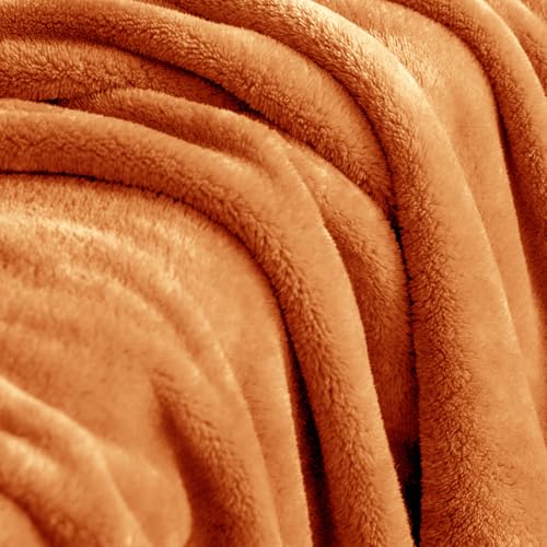 Throw Blanket for Couch & Sofa, All-Season Lightweight Fleece Blanket, Luxury Soft Cozy Fuzzy Throw for Her Him,Burnt Orange, 50 x 56 Inches