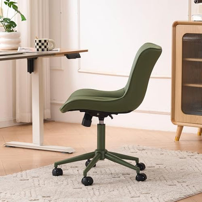 YOUTASTE Green Armless Office Chair, Modern Adjustable Swivel Desk Chair with Wheels, Upholstered PU Leather, Green Metal Legs, Back Support for Home Office, Study, Vanity, Bedroom - color: All Green