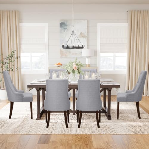 COLAMY Fabric Side Dining Chairs Set of 6, Wingback Upholstered Dining Room Chairs with Tufted Button, Living Room Chairs for Home Kitchen, Light Grey - color: Light Grey, size: Set of 6