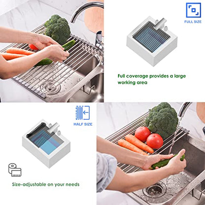 Tomorotec Roll Up Dish Drying Rack Over Sink, SUS304 Steel, 17.7x11.5,Gray | Heat Resistant to 550°F With Non-Slip Silicone Grips, Multipurpose Trivet for Hot Pots, Dishwasher Safe - size: 17.7" x 11.5"