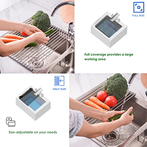Tomorotec Roll Up Dish Drying Rack Over Sink, SUS304 Steel, 21x11.8, Gray | Heat Resistant to 550°F With Non-Slip Silicone Grips, Multipurpose Trivet for Hot Pots, Dishwasher Safe - size: 21" x 11.8"