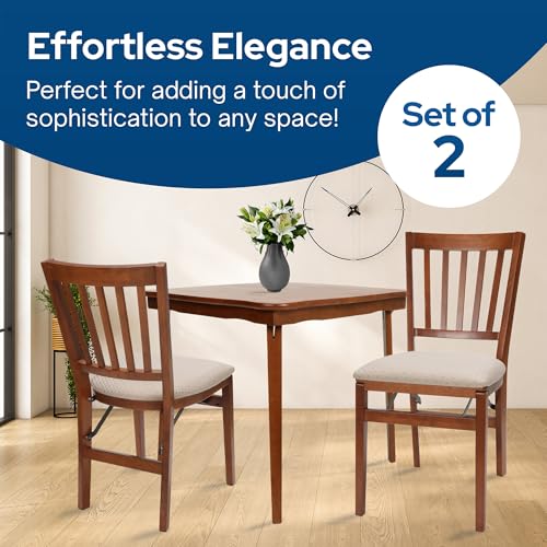 Stakmore Premium Solid Wood Dining Table Compact Folding Chair Set with Blush Fabric Padded Upholstered Seat, Fruitwood (Set of 2) | Compact Folding Chair Set with Blush Fabric Padded Upholstered Seat for Indoor Use - color: Fruitwood