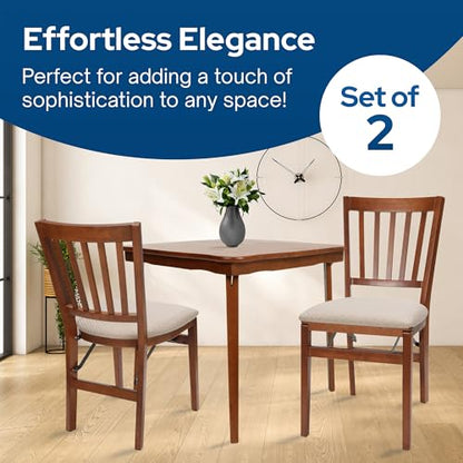 Stakmore Premium Solid Wood Dining Table Compact Folding Chair Set with Blush Fabric Padded Upholstered Seat, Fruitwood (Set of 2) | Compact Folding Chair Set with Blush Fabric Padded Upholstered Seat for Indoor Use - color: Fruitwood
