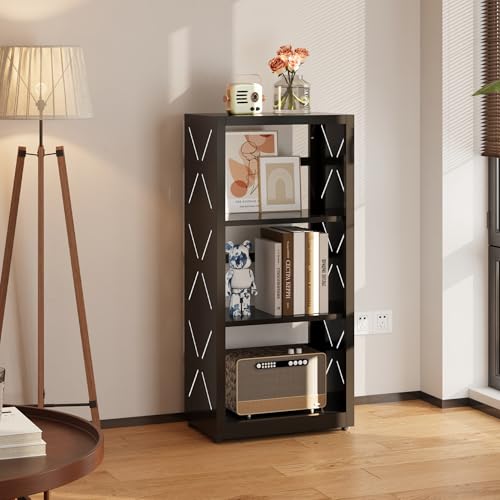 SteeLoong 3 Tier Bookcase,Metal Bookshelf with Adjustable Feet & Shelves | 34"H Black Book Shelf with Bookends,Small Bookcase for Small Places,Modern Open Bookshelf for Home Office,Kitchen,Garage - color: Black, size: 3-Tier 16"W