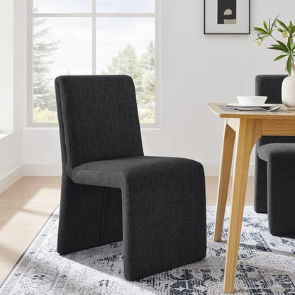 Modway Emory Fabric Slipper Dining Chair in Ebony – Upholstered Armless Dining Side Chair – Versatile Modern Accent Chair or Vanity Chair - color: Ebony