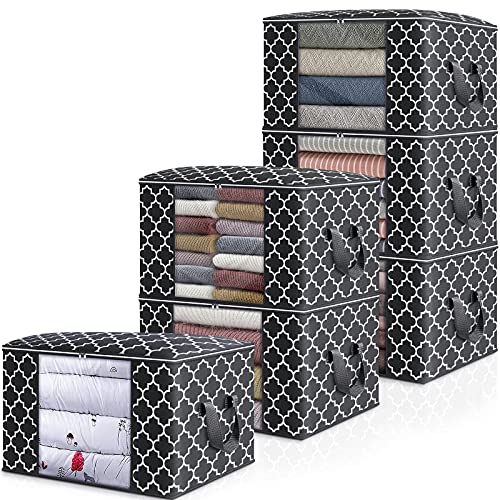 Storage Bags 100L 6Pack Clothes Organization and Storage Containers | Large Blanketfor Bedding, Comforters, Foldable Organizer with Reinforced Handle, Clear Window, Sturdy Zippers, Black - color: Black, size: 6 x 100L