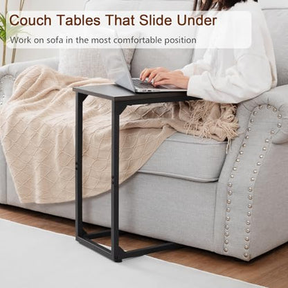 AMHANCIBLE C Shaped End Table Set of 2, Couch Side Table that Slide Under | TV Trays for Eating on Couch, Narrow Small Space Side Tables for Living Room Bedroom, Dark Grey - color: Dark Grey
