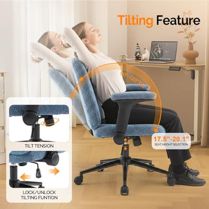 VINGLI Criss Cross Chair with Adjustable Flip-Up Arms,Cross Legged Chair with Wheels,Extra Wide Office Chair,Desk Chair for Home Office,Vanity,Bedroom, Apartment,Starry Chenille,Navy Blue - color: Navy Blue