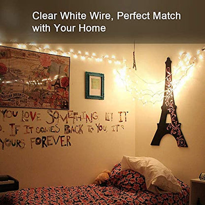 ODEETRONIC Incandescent Christmas Lights, 21.63ft 100 Count Clear Christmas Mini Lights Connectable, 120V UL Certified Indoor Warm White String Lights for Bedroom Party Patio Outside Decor, White Wire | Waterproof; UL certified connectable plug in; Warm w