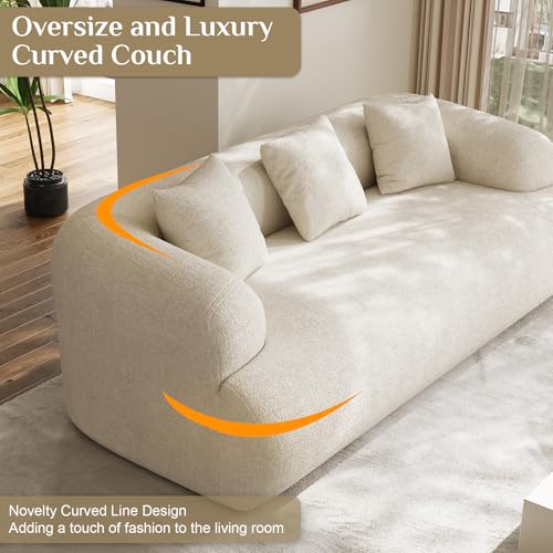 91" Modern Curved Couch,3 Seater Boneless Sofa & Deep Seat,Beige White | Cute Curve Sofa with Soft Chenille,High Foam and Oversized Deep for Modern Living Rooms, Bedrooms ,Apartments,No Assembly - color: Beige, size: 91''