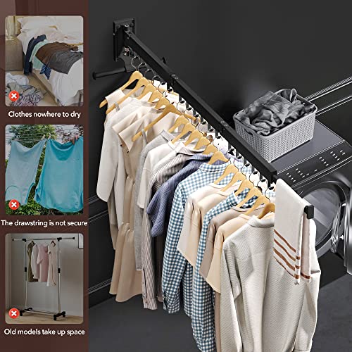 ZdwCyl Wall Mounted Clothes Hanger,Clothes Drying Rack,Laundry Drying Rack,Drying Rack Clothing,Laundry Hanger Rack,Retractable Dryer Racks,Collapsible, Aluminum,can be Fold Upward & Left & Right - color: Black-upgrade