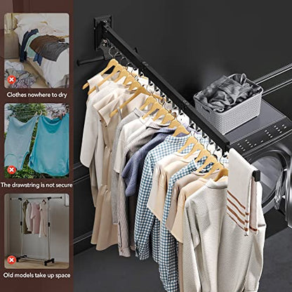 ZdwCyl Wall Mounted Clothes Hanger,Clothes Drying Rack,Laundry Drying Rack,Drying Rack Clothing,Laundry Hanger Rack,Retractable Dryer Racks,Collapsible, Aluminum,can be Fold Upward & Left & Right - color: Black-upgrade