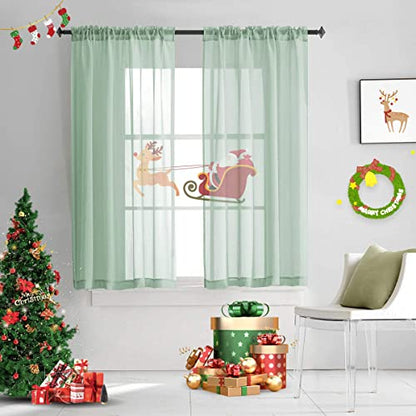 Mint Green Semi Sheer Curtains Rod Pocket 63 Inch Length Faux Linen Curtain Sage Green Sheers for Bedroom Living Room Girls Kids Room 2 Panels 52x63 - color: Mint Green, size: 52"W x 63"L (Pack of 2)