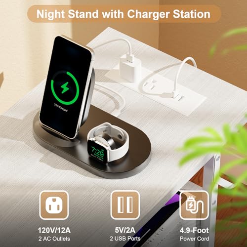 Narrow Dresser with Charging Station, Slim Dresser with 3 Fabric Drawers and Shelf, Skinny Nightstand with LED Light, Bedside Table Dresser for Bedroom, Living Room, Small Spaces, White