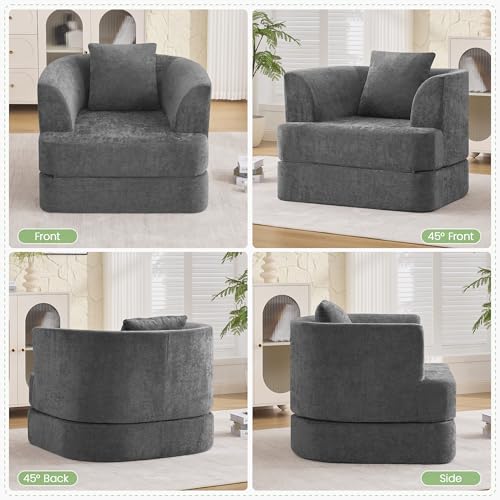 HUBSON 2-in-1 Folding Sofa Bed, Chenille Convertible Single Sleeper Chair Bed, Modern Boneless Foldable Couch, High-Density Foam Lounge Chair for Living Room, Bedroom, No Assembly Required, Dark Grey - color: Dark Grey