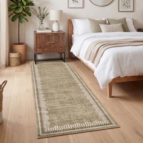 Garvee 2x8 Runner Rug Hallway Kitchen Washable Neutral Solid Taupe Runners | Low Pile Stain Resistant Modern Geometric Living Room Bedroom Long Runner Throw Carpet Scalloped Nuesery Entry Area Rugs - color: Taupe, size: 2' x 8' (Runner)
