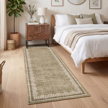 Garvee 2x8 Runner Rug Hallway Kitchen Washable Neutral Solid Taupe Runners | Low Pile Stain Resistant Modern Geometric Living Room Bedroom Long Runner Throw Carpet Scalloped Nuesery Entry Area Rugs - color: Taupe, size: 2' x 8' (Runner)