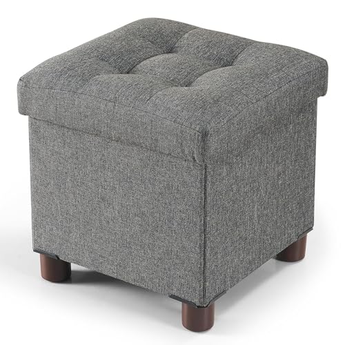 BRIAN & DANY Small Ottoman with Storage, Small Storage Ottoman, Folding Foot Stool with Wood Legs for Living Room and Bedroom Linen Rest Seat, 12.6"x12.6"x12.8" - Gray - color: Grey, size: 12.6"D x 12.6"W x 12.8"H