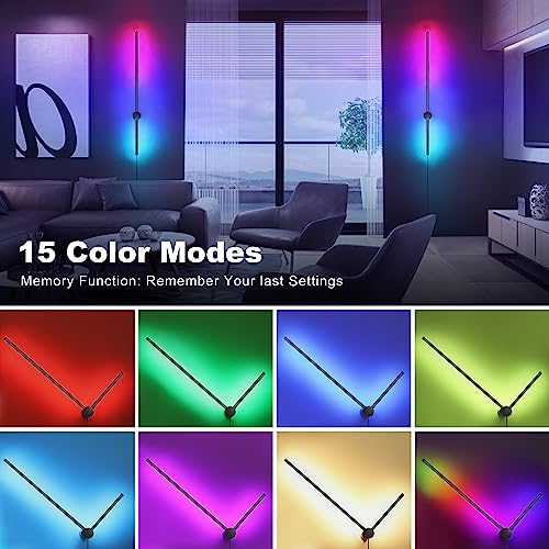 RGB LED Wall Sconces Set of Two with Remote, 15 Color Modes, Dimming, DIY 180° Rotate, Black Plug in Wall Sconces with Warm Light, Dynamic Multicolor Ambience Lights, Plug in Wall Light, 39.4 Inches - color: RGB Colors+Warm Light, size: 39.4 Inches