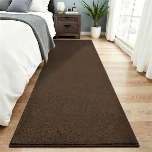 Vasofe 2x8 Bedroom Runner Rug, Hallway Runner Rug, Non Slip Bedside Runners | Long Bedside Runner Rug for Bedroom Kitchen Dorm Kids Boys Room, Washable Medium Pile Shag Fluffy Carpets for Entrance - color: Brown, size: 2' x 8' (Rectangular)