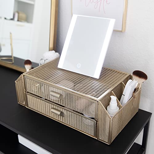 BLU MONACO | Monitor Stand with Drawer Storage | Desk Top Monitor Stand Riser Gold | Computer Support Organizer Elevador de Monitor