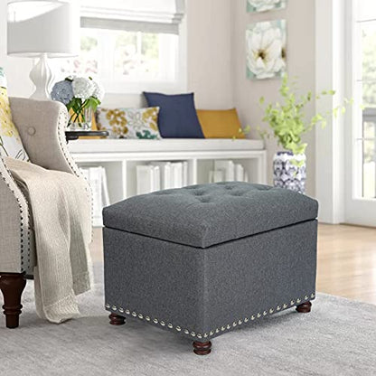 Storage Ottoman Bench Rectangular Fabric Organization Foot Rest, 24 Inch Modern Tufted Bedroom Foot Stool and Seat for Entryway, Bedroom, Living Room - color: Grey