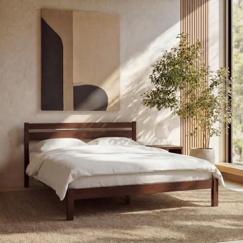 LIFEMENT King Bed Frame with Headboard Classic Wood Platform, Noise Free, Under Bed Storage, No Box Spring Needed, Easy Assembly, Walnut - size: King (U.S. Standard)