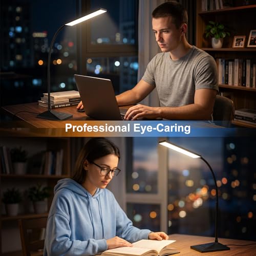 LED Desk Lamp, Eye-Caring Desk Light | 7W 390LM ,5 Color Modes & Stepless Dimming, 360° Flexible Gooseneck Touch Control Table Lamp for Bedroom Bedside Study Black - color: Jet Black