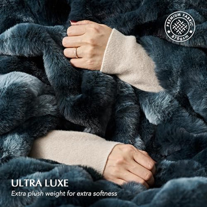 Faux Rabbit Fur Bubble Throw Blanket, 60"x80", Marble Deep Indigo | Ultra Soft, Luxury Faux Rabbit Fur Throw, Thick Warm Bubble Blanket, Cozy Fluffy Reversible, for Bed, Couch, Chair, Sofa - color: Deep Indigo Marble, size: 60"x80"