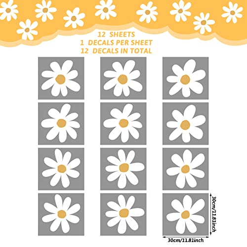 TaoBary 12 Sheet Large Daisy Wall Sticker Decal White Flower Wall Decals | Big Flower Wall Sticker, Floral Decal, Daisy Bedroom Room Decor, Removable Peel and Stick, Nursery Home Wall Decor - color: White, Yellow, style: Vintage Style
