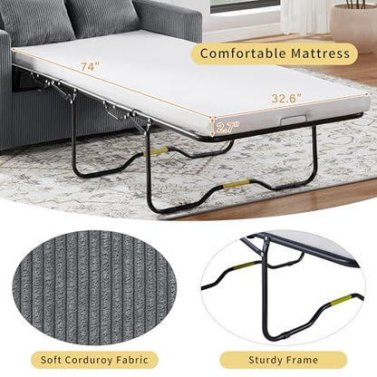 Twin Sofa Bed 47.2" Sleeper Loveseat with Foldable Mattress, Gray | Space-saving guest room furniture, pull-out sleeping solution, compact footprint, convenient charging, lounge-to-bed design - color: Grey