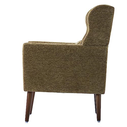 Accent Chair, Living Room Chairs with Solid Wood Legs & Pillow | Chairs Living Room with High Tufted Backrest, Reading Chair for Bedroom/Office, Chenille Fabric - color: Olive Green