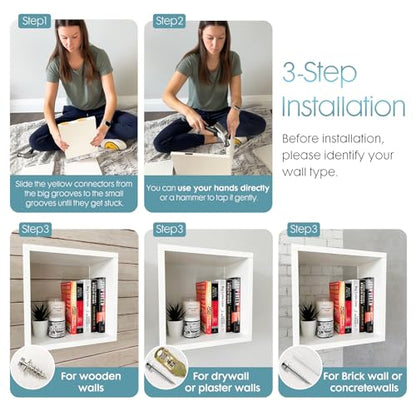 Cube Shelves Set2, White Display Shelves Wall Mount 7.75" D x 12.5" W x 12.5" H, (White, Square 2 Cubes) - color: White, size: Square-Set2