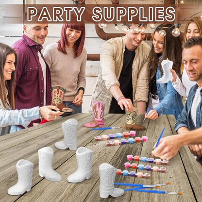 Affrolling 12 Set Cowboy Plaster Boot Vases Ceramics to Paint Ready to Paint DIY Unpainted Plaster Paintable Kit Contains Four Different Styles of Vases with Brush Palette for Adults - style: Plaster Boots