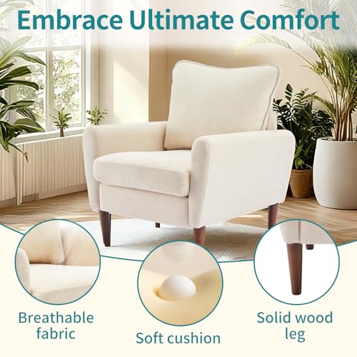 OLIXIS Comfy Accent Chair for Living Room Bedroom and Waiting Room | Upholstered Mid-Century Reading Chair with Pillow and Solid Wood Legs, Wide Singe Modern Lounge Sofa, Cream Beige - color: Taupe